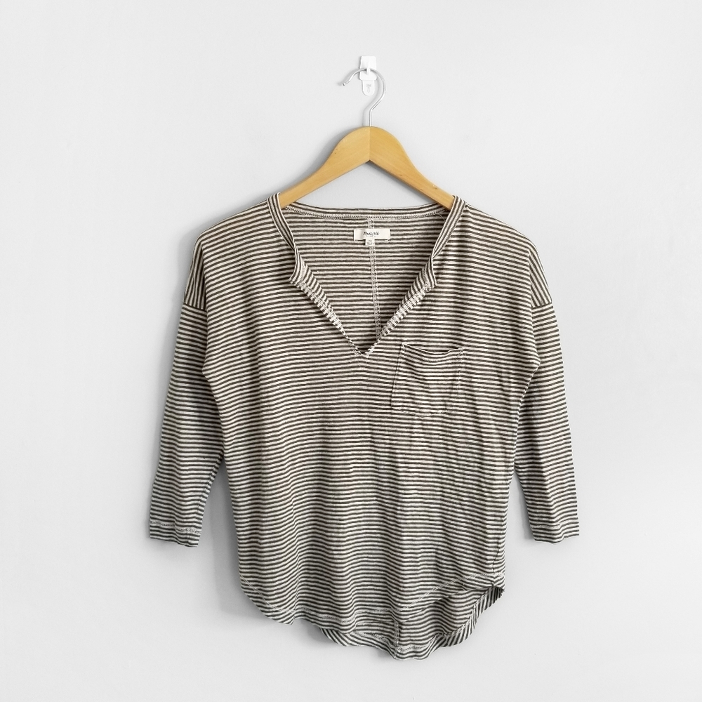 MADEWELL Green Striped Linen Telegraph Tee